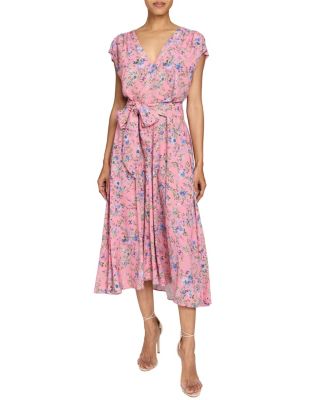 TALIA Cap Sleeve Midi Dress in Stretch Floral Print