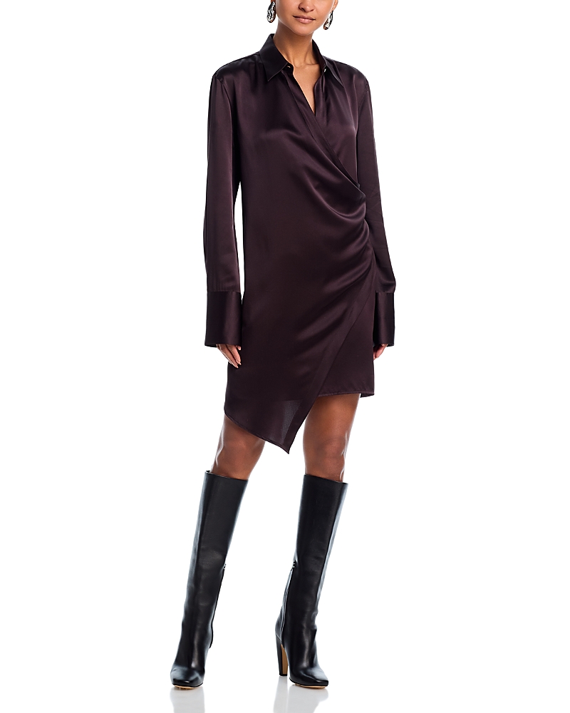 Helmut Lang Wrap Relax Silk Shirtdress In Purple