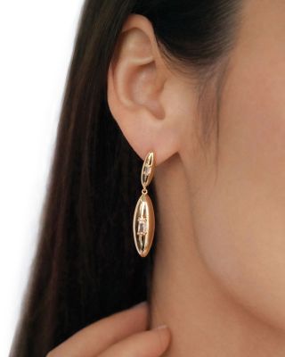 Baguette Cubic Zirconia Oval Dome Double Drop Earrings