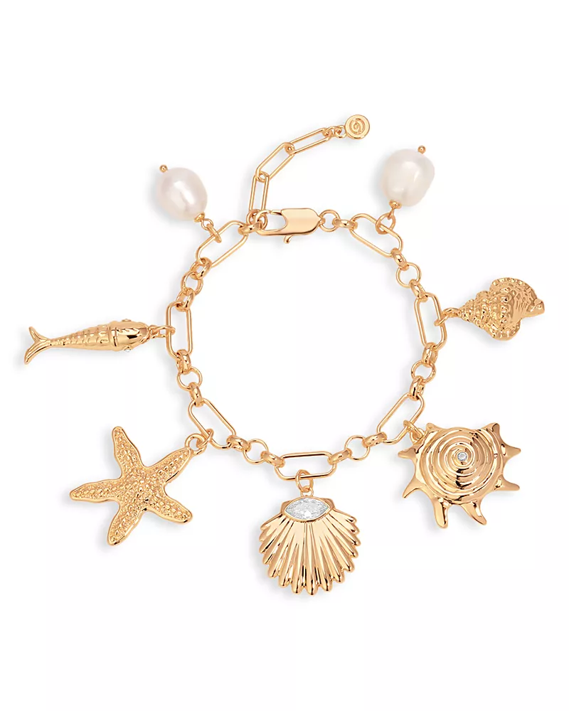 Ettika Radiant Cubic Zirconia & Cultured Freshwater Pearl Shell Charm Bracelet