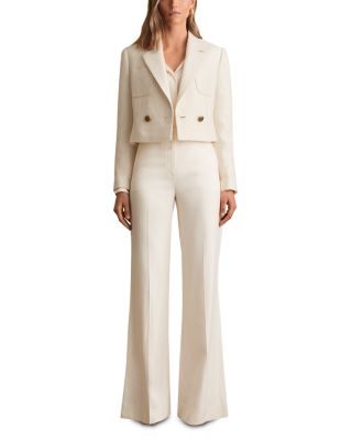 Mia Cropped Double Breasted Textured Blazer White