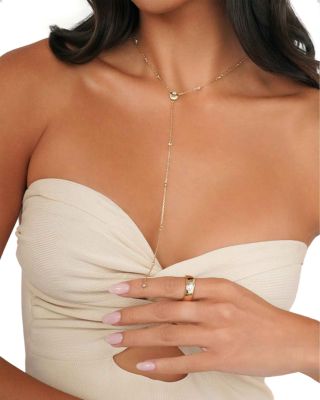 Santorini Cubic Zirconia Shell Lariat Necklace, 15"-18"