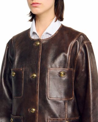 Long Distressed Leather Jacket