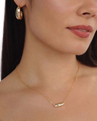 Baguette Crystal Oval Dome Simple Pendant Necklace, 20"