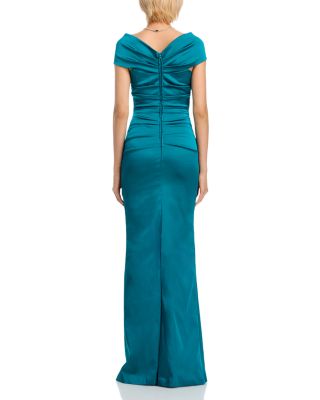 Off-the-Shoulder Ruched Satin Gown