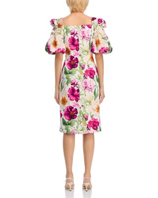 Off-the-Shoulder Cotton Floral Balloon Sleeve Dress