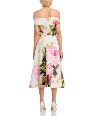 Off-the-Shoulder Cotton Dress with Beaded Flower Waist