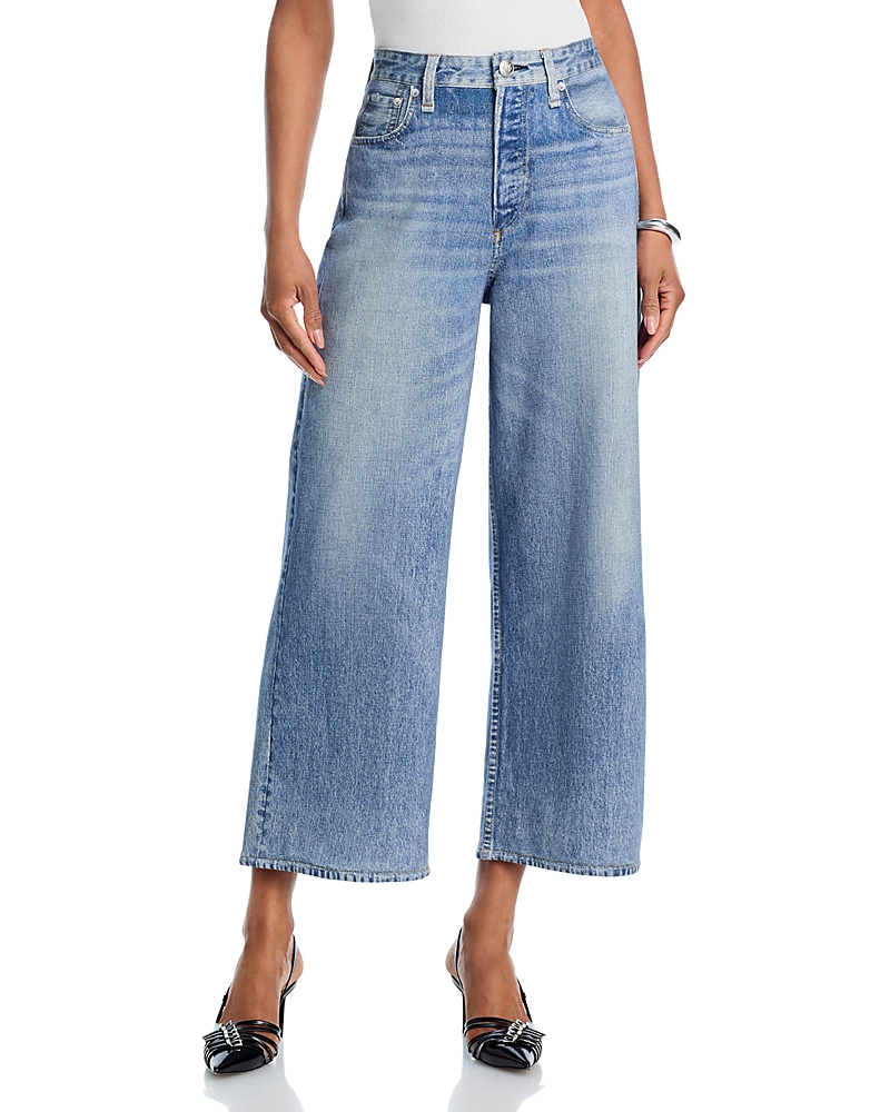 Rag & Bone Miramar Andi High Rise Wide Leg Cotton Terry Sweatpant Jeans In Scarlet In Blue