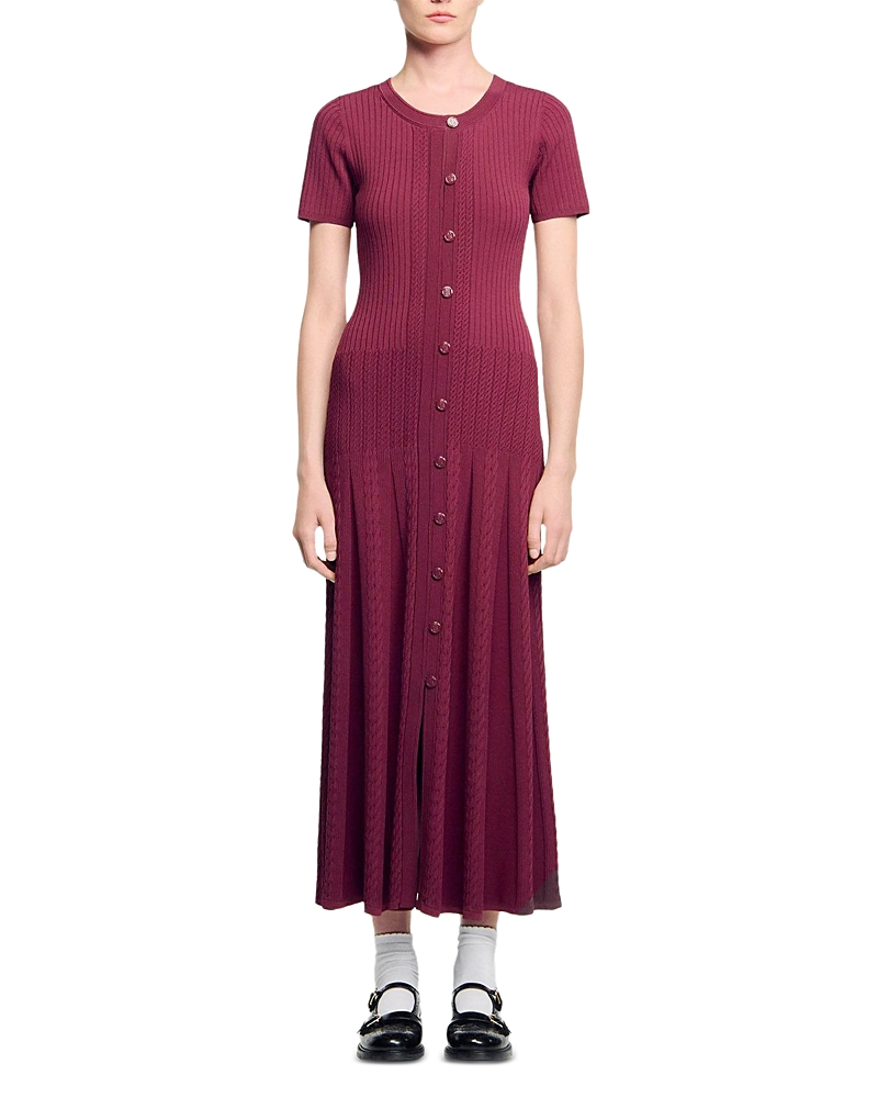 Sandro Short Sleeve Knit Maxi Dress In Purple