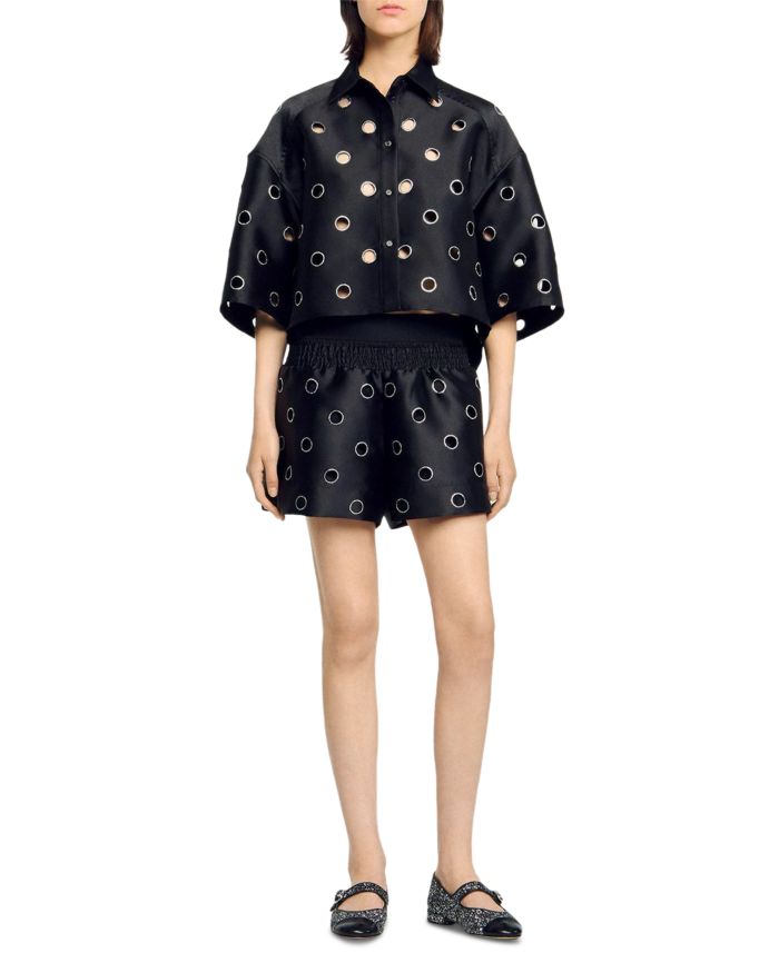 Rhinestone Cutout Shirt