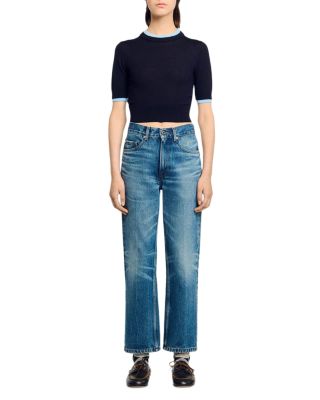 Two Tone Cropped Short Sleeve Sweater