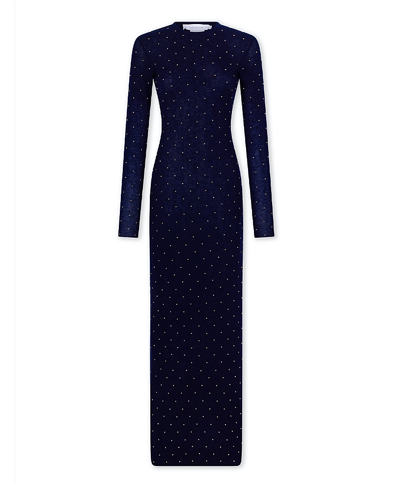 Rabanne Studded Long-sleeve Wool Maxi Dress In Black