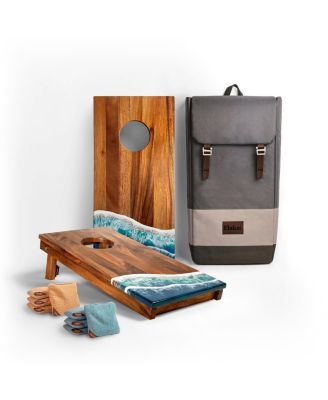 1ft x 2ft Beach Epoxy Resin Wood Compact Travel Cornhole Board Set