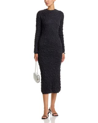 Embossed Effect Wool Midi Dress