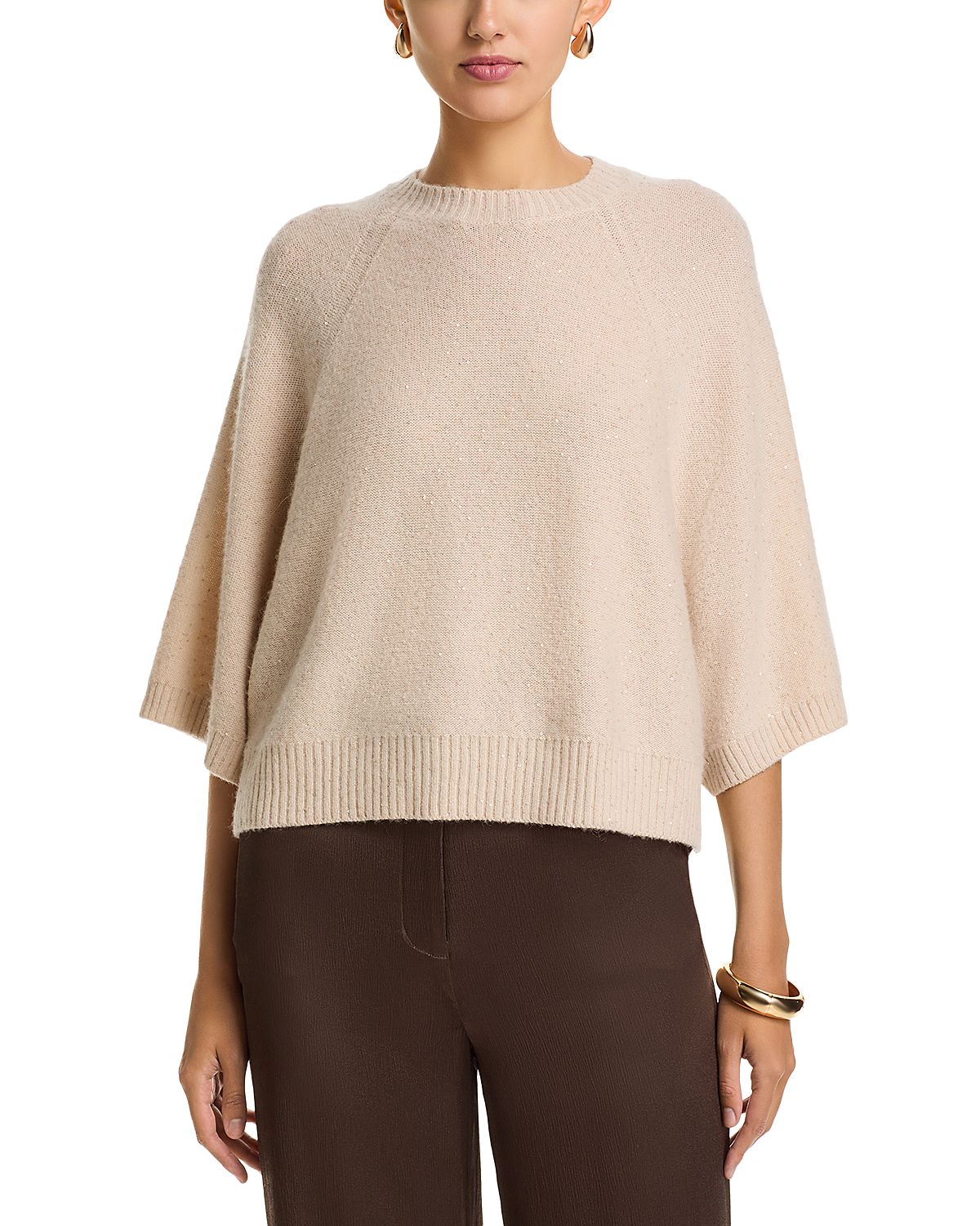 Fabiana Filippi Sequin Cropped Cape Sleeve Sweater