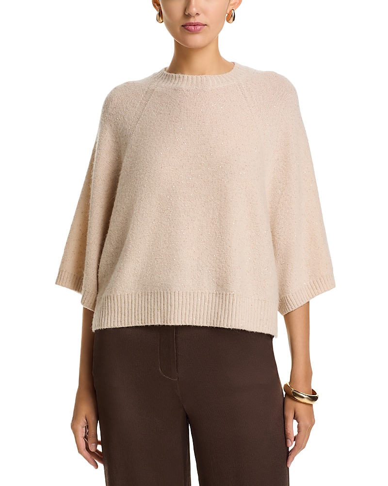 Fabiana Filippi Sequin Cropped Cape Sleeve Sweater In Neutral