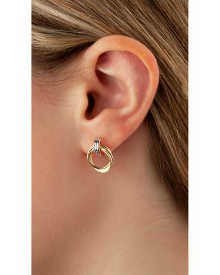 14K White & Yellow Gold Grooved Doorknocker Drop Earrings