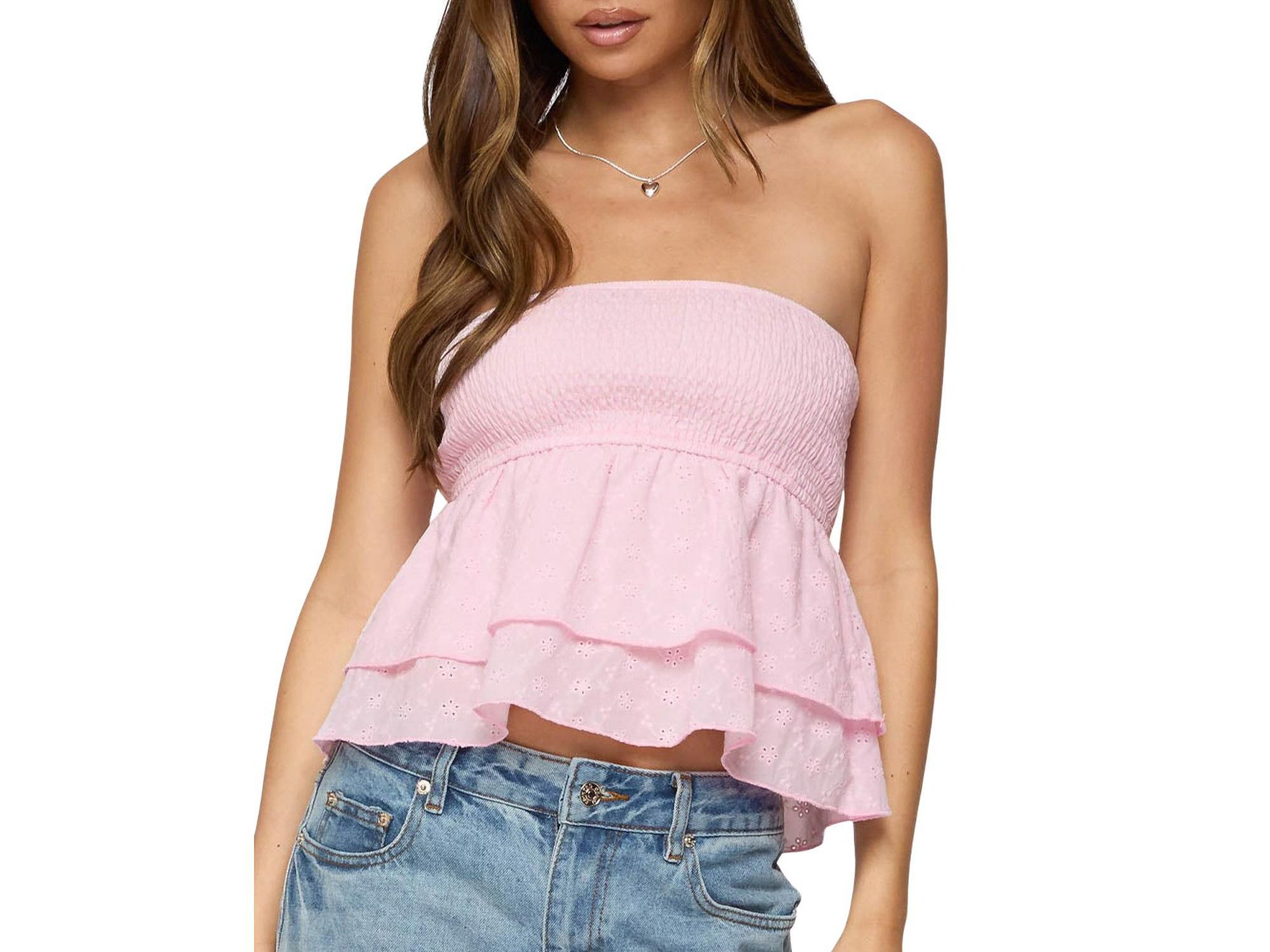 Toria Ruffled Eyelet Strapless Top - Image 1