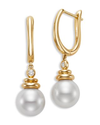 Bloomingdale's Fine Collection - Cultured Freshwater Pearl & Diamond Charm Hoop Earrings in 14K Yellow Gold