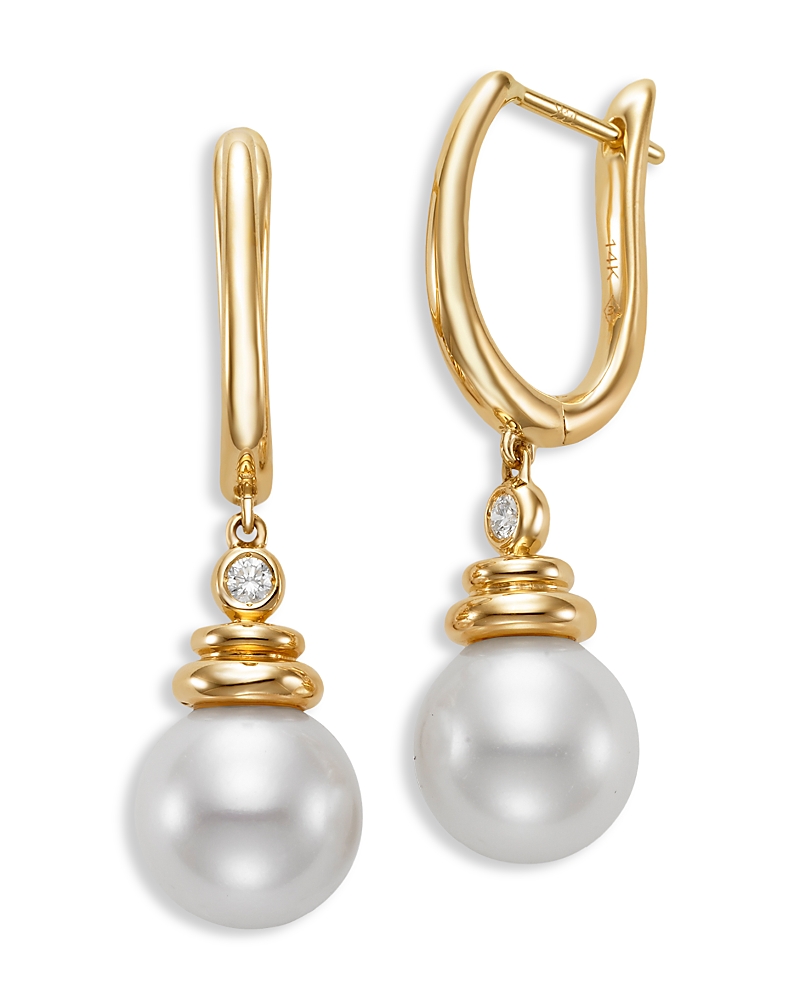 Bloomingdale's Fine Collection Cultured Freshwater Pearl & Diamond Charm Hoop Earrings in 14K Yellow Gold