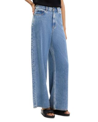High Waisted Wide Leg Jeans in Ice Blue Cotton-Blend