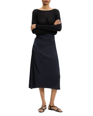 Ruched Midi Skirt in Crushed Satin