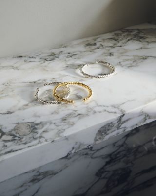 Men&#39;s Cable Cuff Bracelet in Sterling Silver with Pav&amp;eacute; Black Diamonds, 6mm