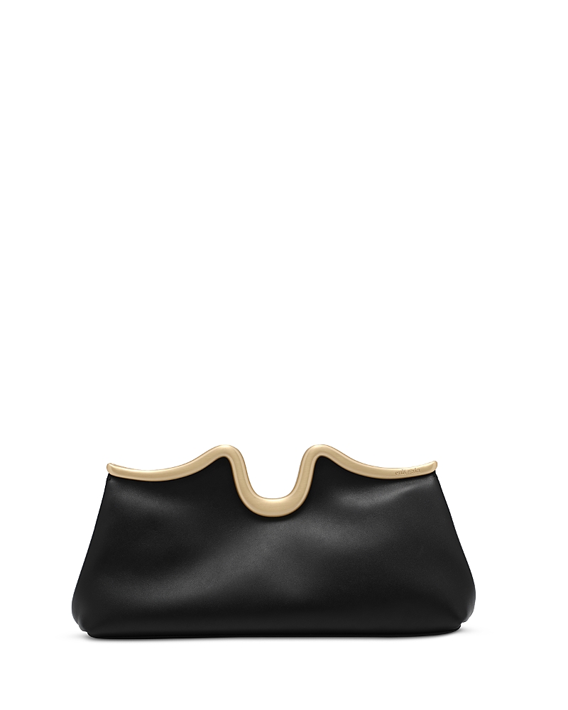 Cult Gaia Valma Leather Frame Clutch In Black