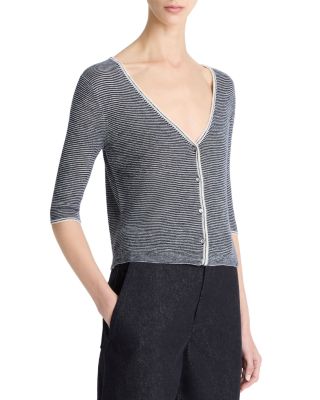 Cashmere Silk Microstripe Cardigan