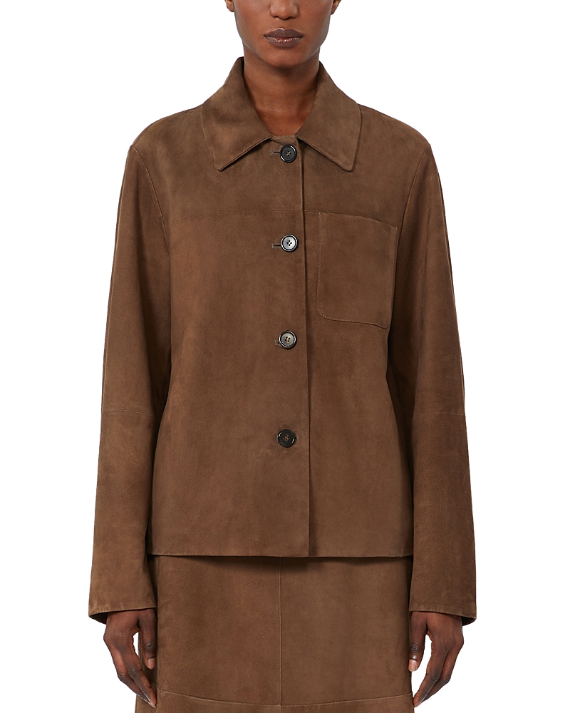 Max Mara Button Front Leather Jacket In Brown