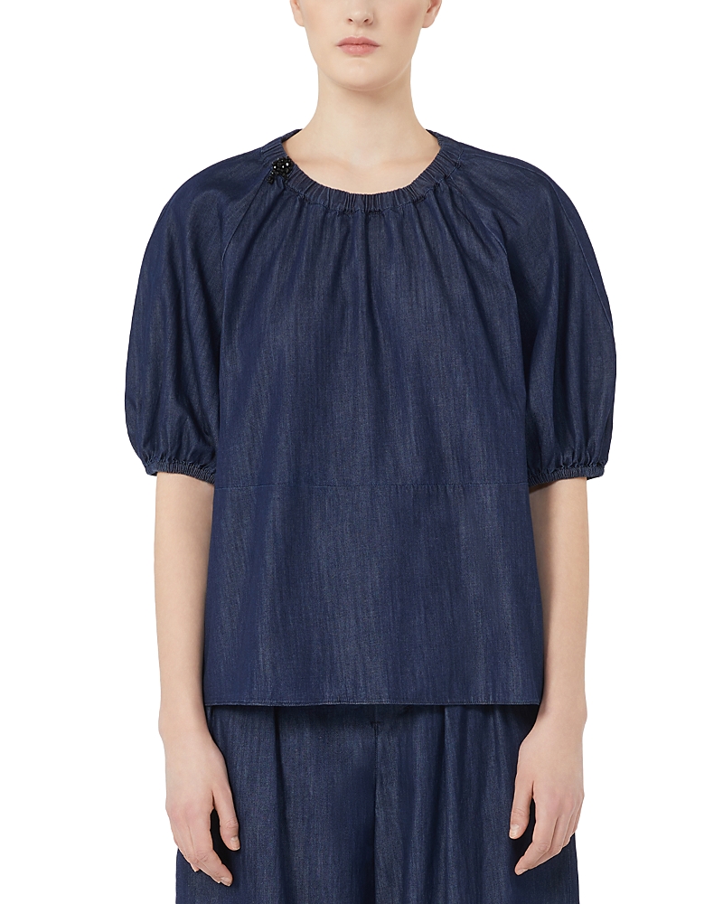 Max Mara Talia Ballon Sleeve Top In Blue
