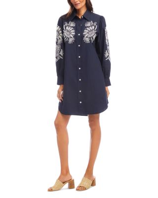Karen Kane - Embroidered Puff Sleeve Shirt Dress