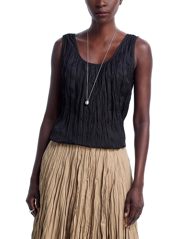 Lafayette 148 Plisse Pleated Pullover Sleeveless Blouse In Black