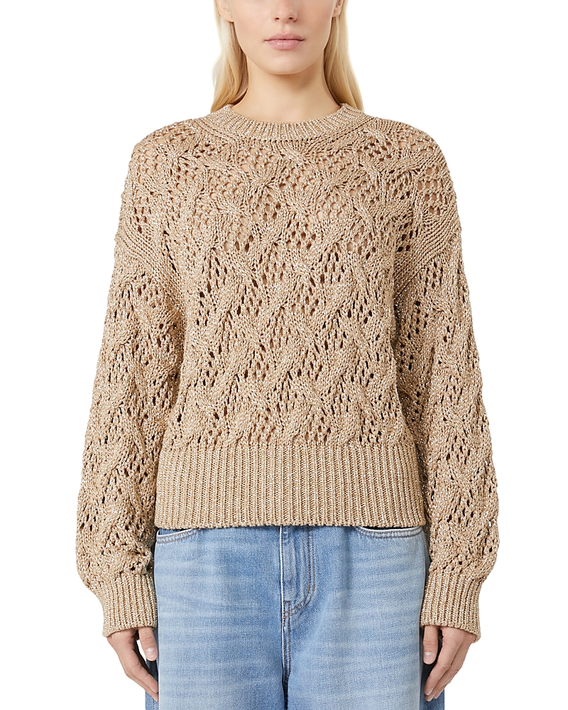 Max Mara 1 Pilade Crewneck Cable Knit Sweater In Brown