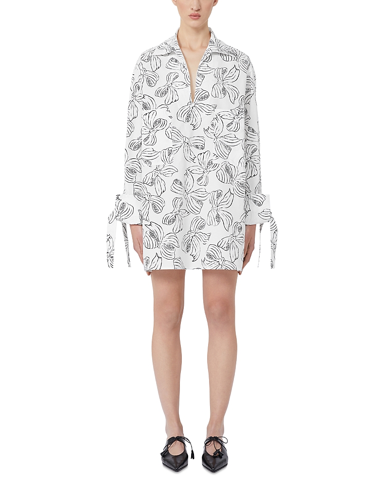 Max Mara Sansa Bow Print Long Sleeve Cotton Poplin Minidress
