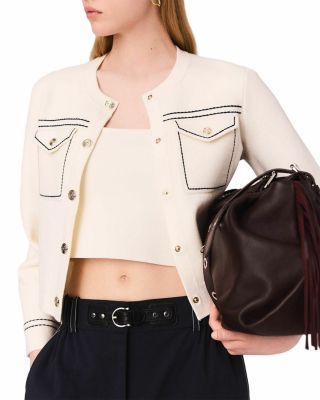 Topstitched Cropped Cardigan