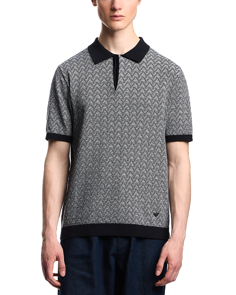 Emporio Armani Icon Polo-collar Jumper In Chevron-motif Jacquard In Gray