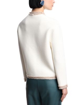 Ottoman Stitch Knit Jacket with Fringe Hems