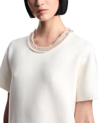 Ottoman Stitch Knit Dress with Fringe Details