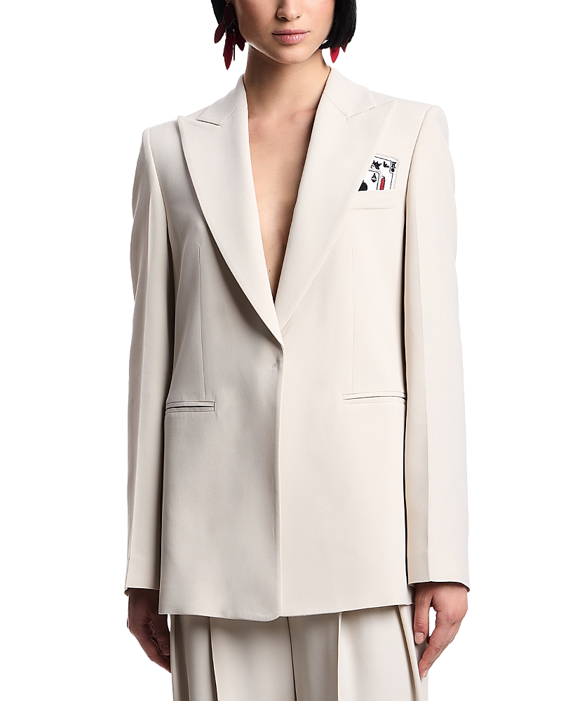 Emporio Armani Single-breasted Blazer In Envers Satin With Jeu De Cartes Detail In Neutral