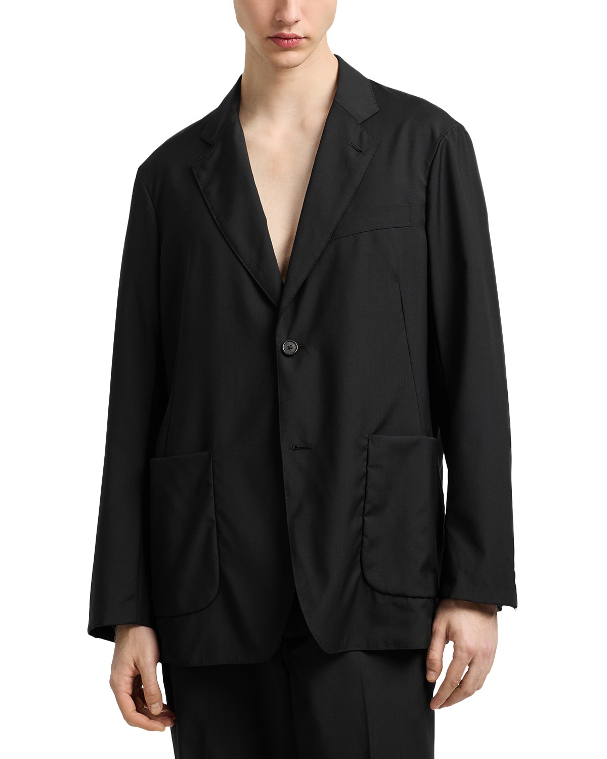 Emporio Armani Notch Lapel Blazer in Solid Black