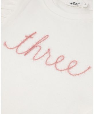 Girls' Millie "three" Pink Sparkle Embroidered Tee - Little Kid