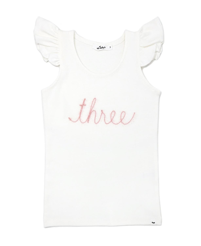 Oh Baby ! Girls' Flutter Sleeve Three Pink Sparkle Embroidered Tank - Little Kid In White