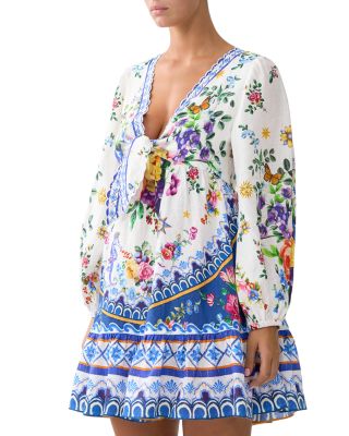 Tie Front Blouson Sleeve Mini Dress