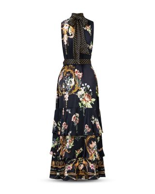 Silk High Neck Tiered Ruffle Dress