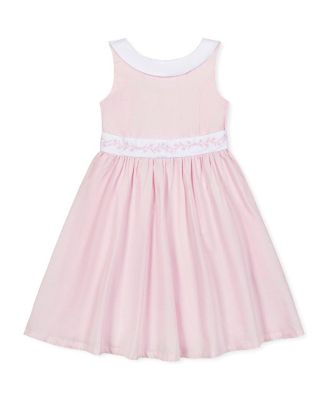 Hope & Henry - Heirloom Girls' Organic Round Collar with Embroidered Sash Sateen Party Dress - Little Kid, Big Kid