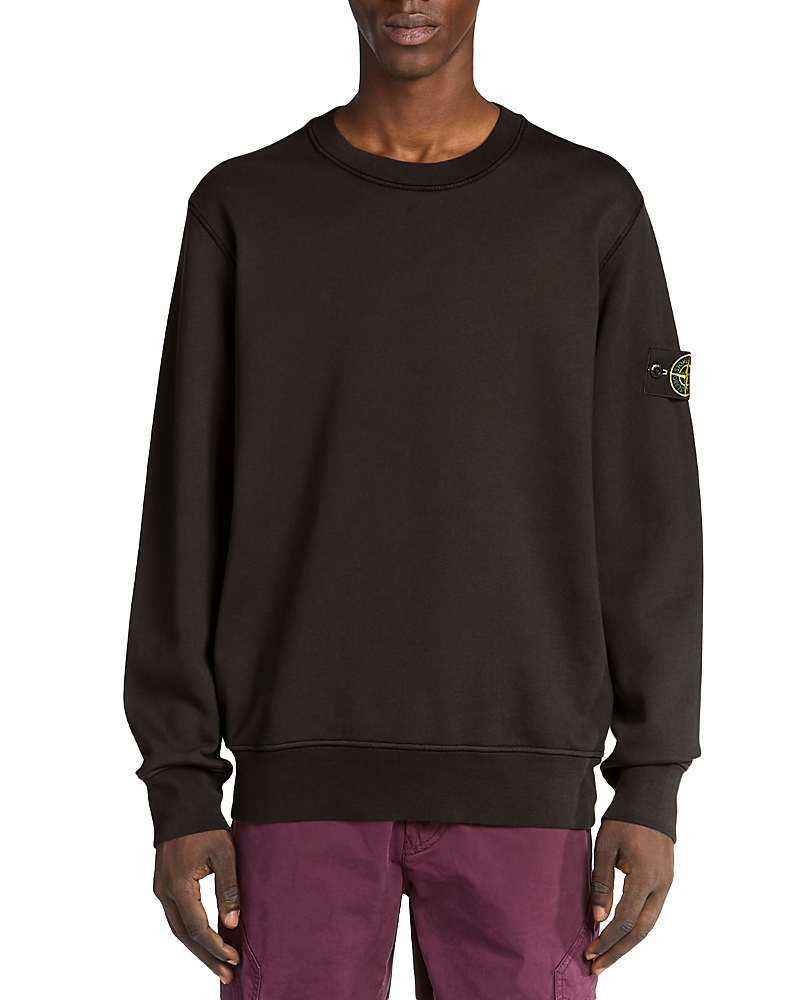 Stone Island Classic Round-neck Sweatshirt With Ribbed Cuffs In Black