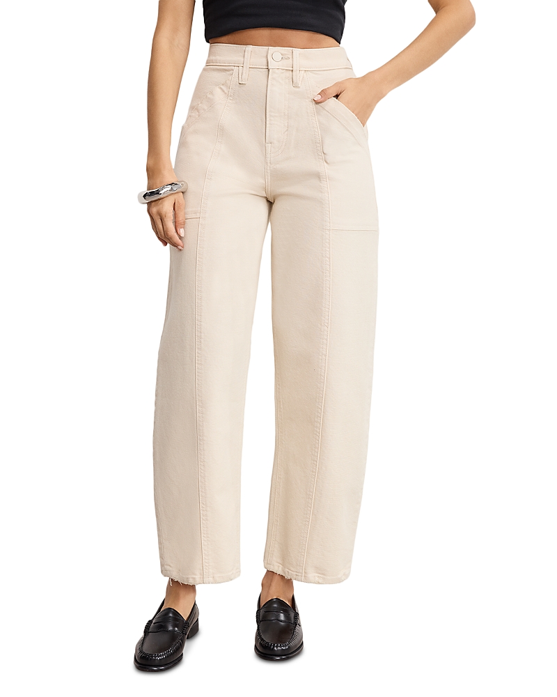 Good American Cotton Blend Canvas Crop Barrel Leg Pants In Neutral