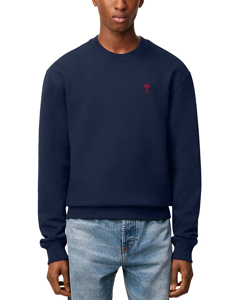 Ami Alexandre Mattiussi Ami Navy Blue Cotton Jersey Sweater With Signature Embroidered Motif In Blue
