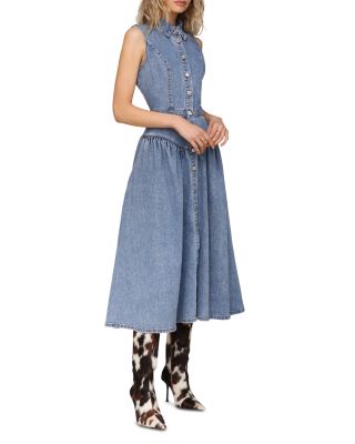 Sleeveless Snap Front Midi Dress